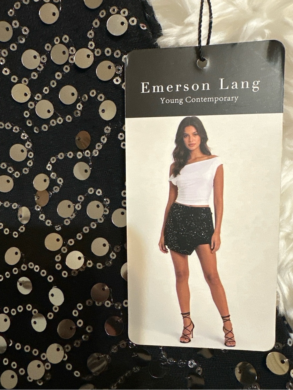 Emerson Lang Black Silver Sequin Mini Skort L Party Clubwear NWT - Picture 11 of 11